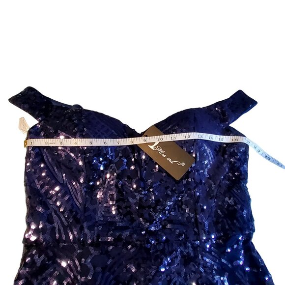 Miss Ord Navy Blue Sequin Evening Gown With Shoulder Straps  Size XL Fully lined - Picture 5 of 13